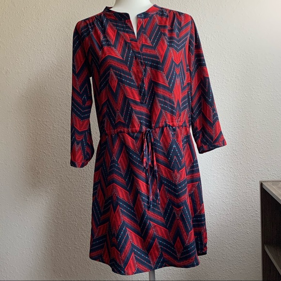 Anthropology Maeve Red and Blue Geo Dress - Picture 2 of 8